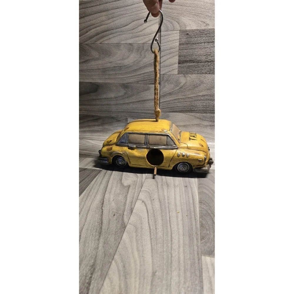 Urban Yellow Car Taxi Cab Polyresin Decorative Hanging Birdhouse Garden Decor